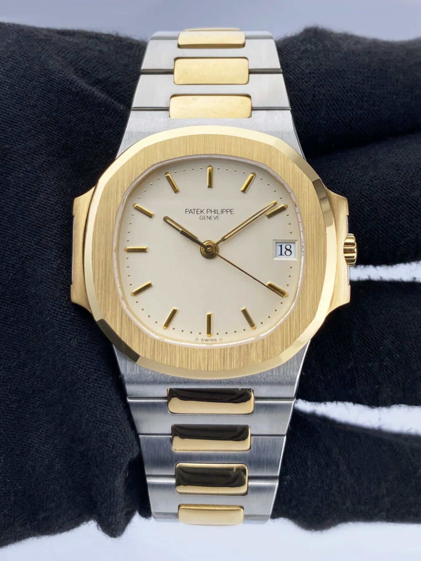 Patek Philippe Nautilus 3800 Ivory Dial Two Tone Mens Watch