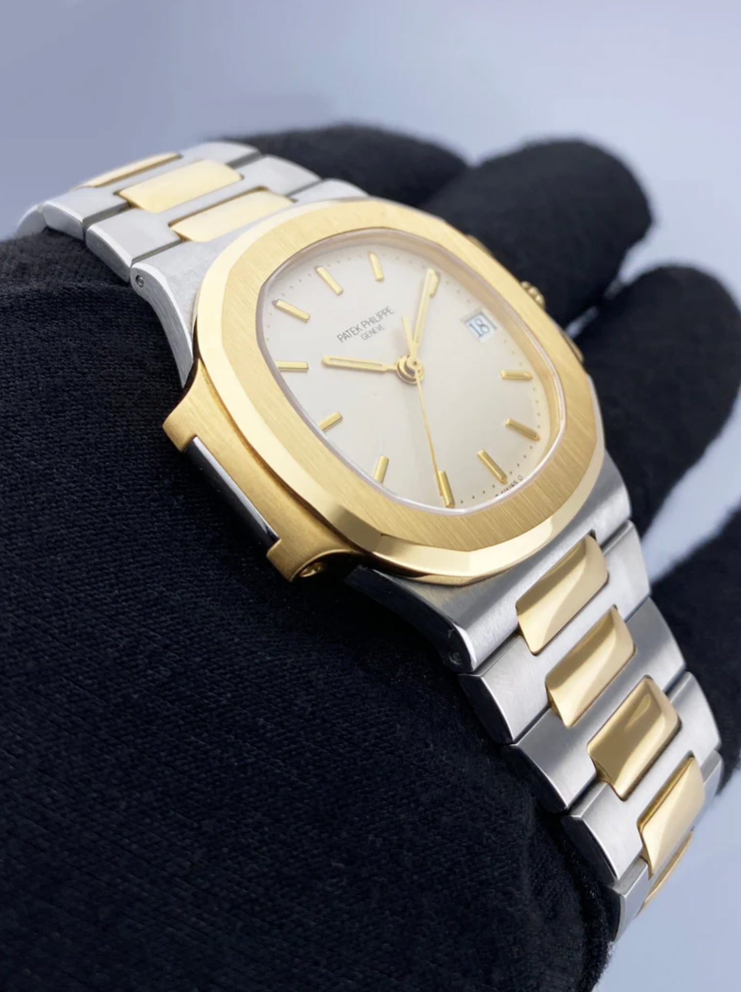 Patek Philippe Nautilus 3800 Ivory Dial Two Tone Mens Watch